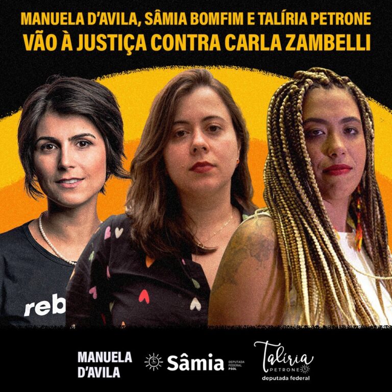 Sâmia Bomfim, Talíria Petrone  e Manu D’Ávila  processam Carla Zambelli